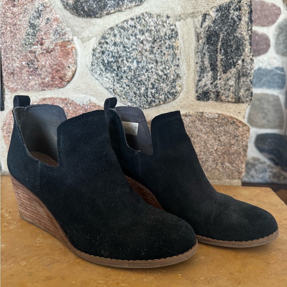 Toms Black Suede Wedge Shoes